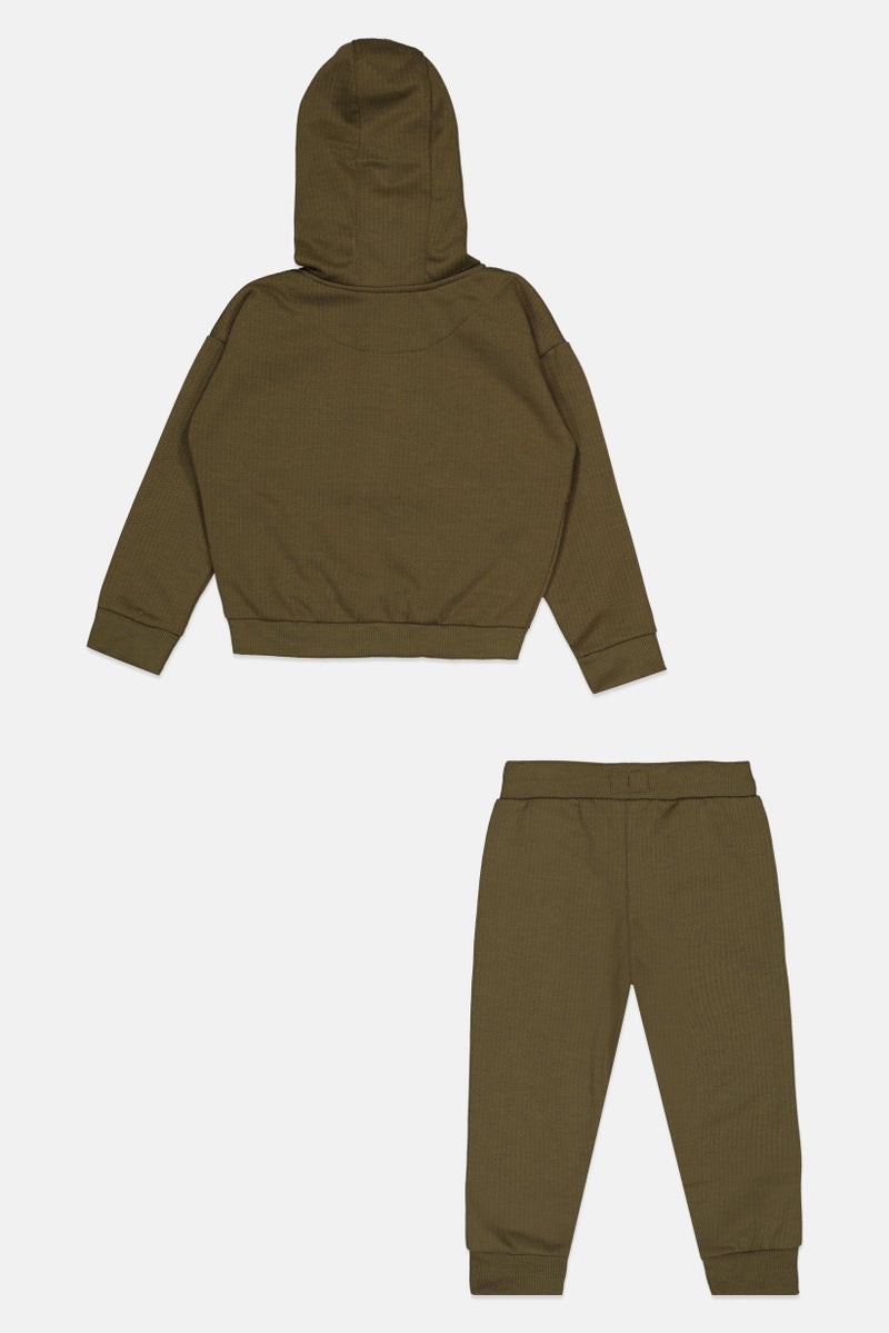 Fudo Toddlers Boy 2 Pieces Brand Logo Hoodie And Jogger, Olive - Image 2