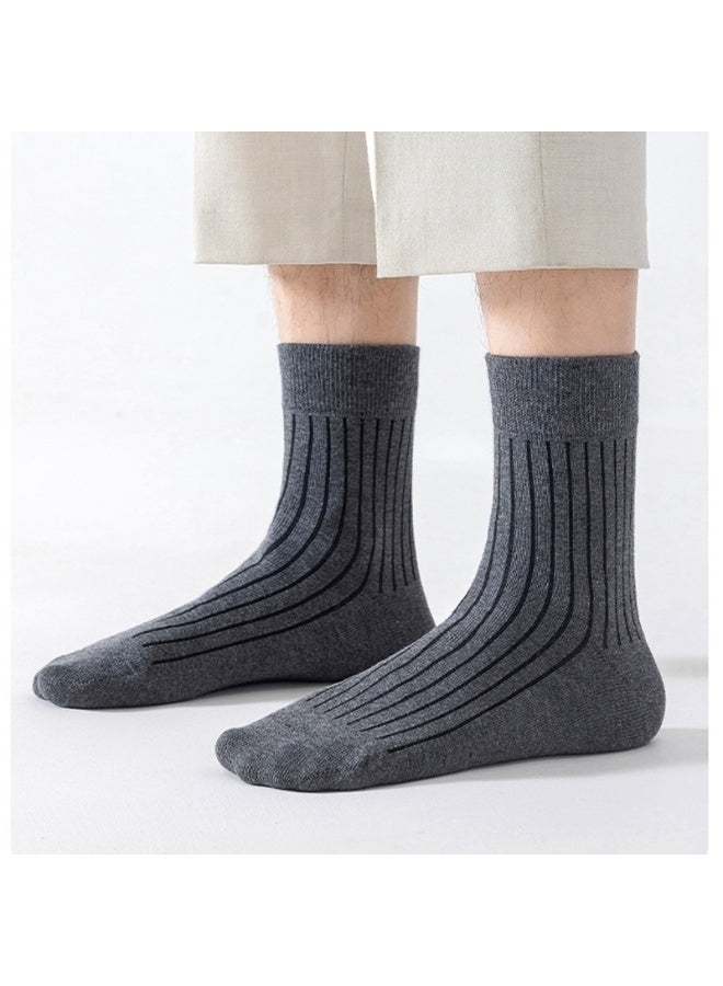 جوارب رجالية مخططة بطول نصف الساق لفصلي الخريف والشتاء، جوارب قطنية طويلة بلون موحد ومضادة للروائح الكريهة، 5 أزواج - Image 3