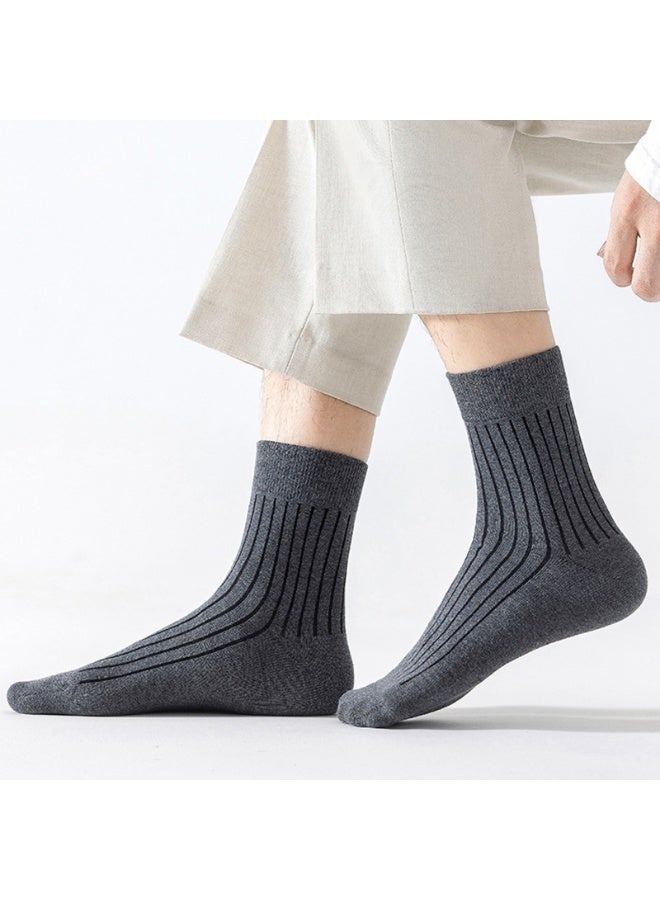جوارب رجالية مخططة بطول نصف الساق لفصلي الخريف والشتاء، جوارب قطنية طويلة بلون موحد ومضادة للروائح الكريهة، 5 أزواج - Image 4