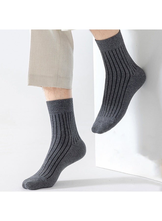جوارب رجالية مخططة بطول نصف الساق لفصلي الخريف والشتاء، جوارب قطنية طويلة بلون موحد ومضادة للروائح الكريهة، 5 أزواج - Image 2