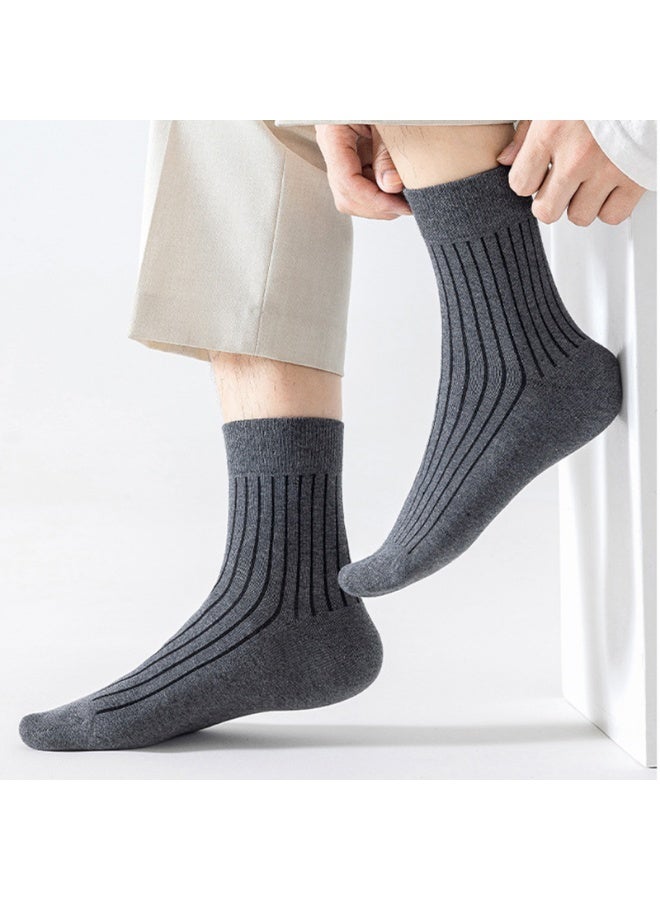 جوارب رجالية مخططة بطول نصف الساق لفصلي الخريف والشتاء، جوارب قطنية طويلة بلون موحد ومضادة للروائح الكريهة، 5 أزواج - Image 5