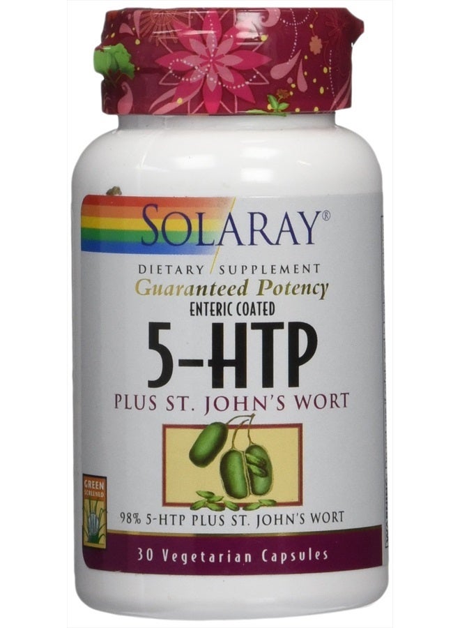 Solaray 5-HTP Plus St John's Wort - 30 Enteric-Coated Capsules - 100 mg - 30 Servings 