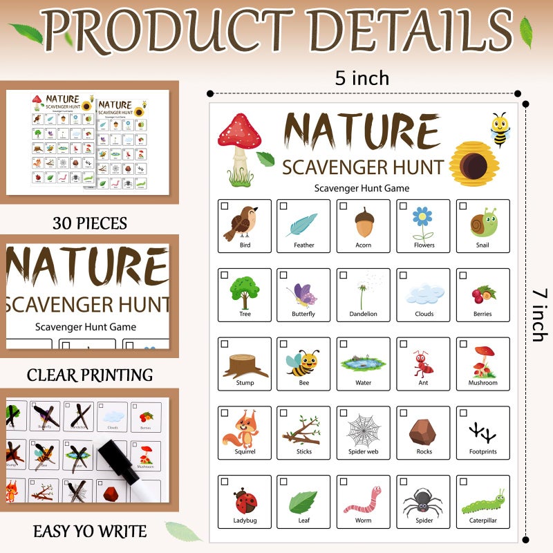 Hoolerry 30 Pcs Nature Scavenger Hunt for Kids Road Trip Game Car Spring Summer Easter Scavenger Hunt Cards Travel Activities Camping Games Outdoor Indoor Seek Activity for Kids Adults(Nature) - Image 2