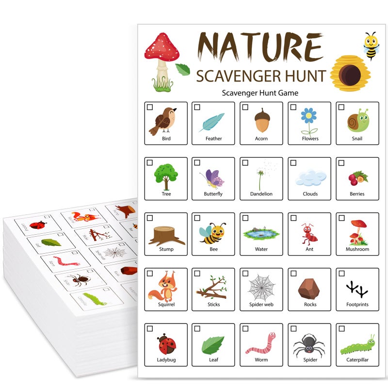 Hoolerry 30 Pcs Nature Scavenger Hunt for Kids Road Trip Game Car Spring Summer Easter Scavenger Hunt Cards Travel Activities Camping Games Outdoor Indoor Seek Activity for Kids Adults(Nature) - Image 1