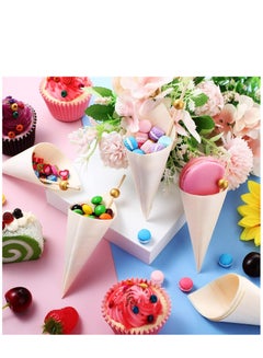 SYOSI 200 Pcs Disposable Wood Cones Pearl Cocktail Picks Fancy Bamboo Toothpicks for Appetizers Wooden Food Picks Ice Cream Cone Holder Cocktail Skewers for Drinks Wedding Birthday Party  - Image 5