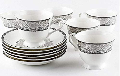 Home-Cart Beautifully Design Bone China Tea Coffee Cup with Saucer Plate Set 12 Pieces (White) - Image 2