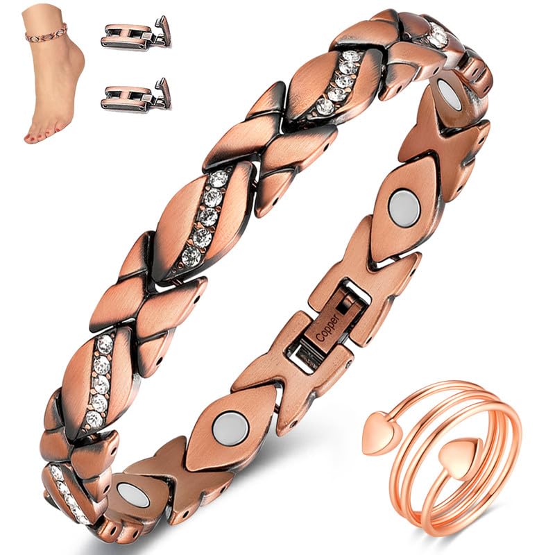 Cigmag Copper Anklet for Women Ultra Strength Pure Copper Anklet Bracelet for Feet Adjustable(crystal) - Image 1