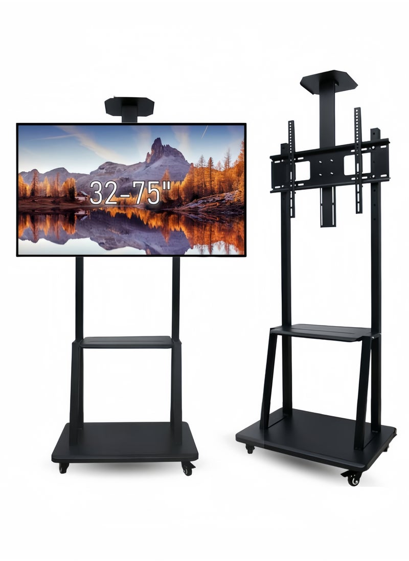 FlashHawk Mobile TV Stand with Wheels for 32-75 Inch TVs, Adjustable Height Floor TV Cart w/Lockable 360° Casters, Universal VESA Mount up to 40KG, 3-Tier Shelf for DVDs/Consoles  - Image 1