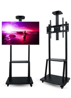 FlashHawk Mobile TV Stand with Wheels for 32-75 Inch TVs, Adjustable Height Floor TV Cart w/Lockable 360° Casters, Universal VESA Mount up to 40KG, 3-Tier Shelf for DVDs/Consoles  - Image 1
