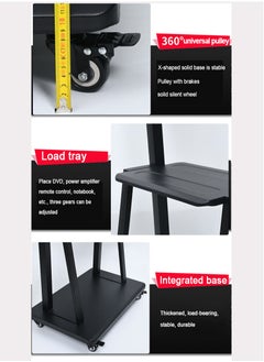 FlashHawk Mobile TV Stand with Wheels for 32-75 Inch TVs, Adjustable Height Floor TV Cart w/Lockable 360° Casters, Universal VESA Mount up to 40KG, 3-Tier Shelf for DVDs/Consoles  - Image 5