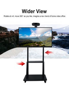 FlashHawk Mobile TV Stand with Wheels for 32-75 Inch TVs, Adjustable Height Floor TV Cart w/Lockable 360° Casters, Universal VESA Mount up to 40KG, 3-Tier Shelf for DVDs/Consoles  - Image 3
