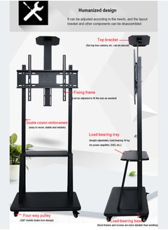 FlashHawk Mobile TV Stand with Wheels for 32-75 Inch TVs, Adjustable Height Floor TV Cart w/Lockable 360° Casters, Universal VESA Mount up to 40KG, 3-Tier Shelf for DVDs/Consoles  - Image 4