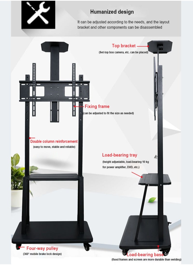 FlashHawk - Mobile TV Stand with Wheels for 32-75 Inch TVs, Adjustable Height Floor TV Cart w/Lockable 360° Casters, Universal VESA Mount up to 40KG, 3-Tier Shelf for DVDs/Consoles - Image 1