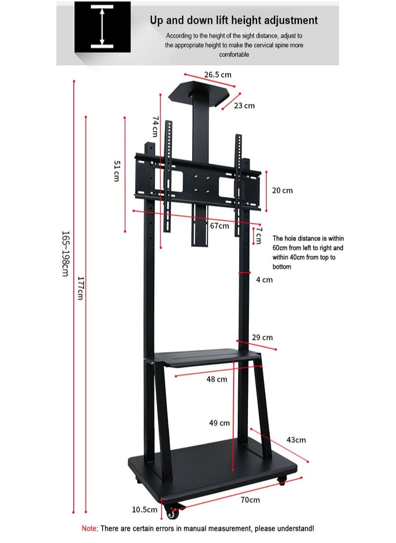FlashHawk - Mobile TV Stand with Wheels for 32-75 Inch TVs, Adjustable Height Floor TV Cart w/Lockable 360° Casters, Universal VESA Mount up to 40KG, 3-Tier Shelf for DVDs/Consoles - Image 1