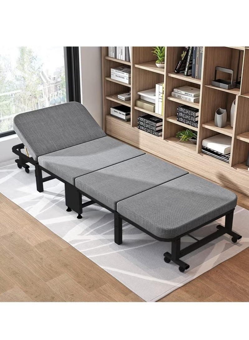 WALALLA Folding Bed,Folding bed with 8 swivel casters,Four-fold design saves space,Upgraded Comfortable Cotton Linen Black Frame 70*190*27cm - Image 2