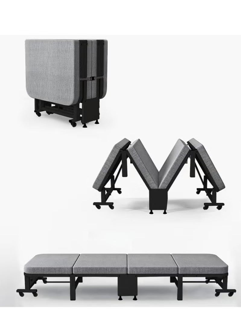 WALALLA Folding Bed,Folding bed with 8 swivel casters,Four-fold design saves space,Upgraded Comfortable Cotton Linen Black Frame 70*190*27cm - Image 1
