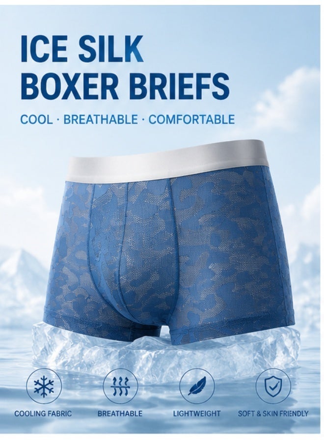 4 Pack Men's Ice Silk Boxer Briefs Antibacterial Seamless Ultra-Thin Moisture Wicking Cooling L-3XL Summer Daily Wear - Image 2