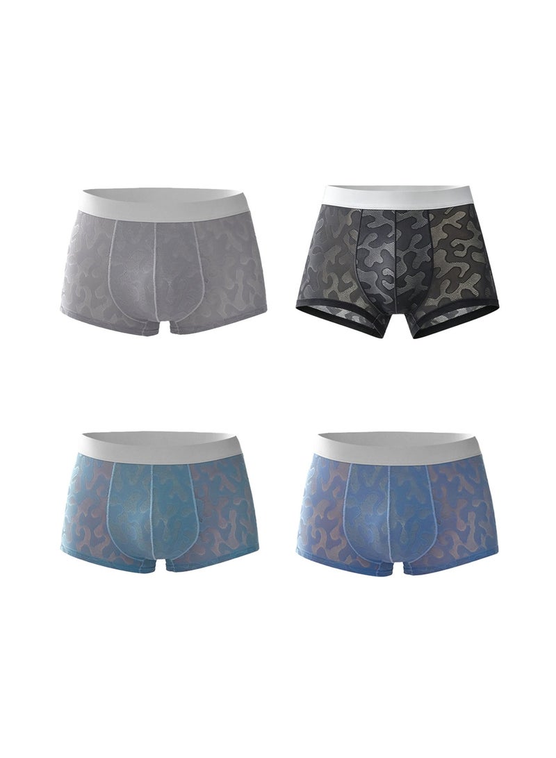 4 Pack Men's Ice Silk Boxer Briefs Antibacterial Seamless Ultra-Thin Moisture Wicking Cooling L-3XL Summer Daily Wear - Image 1