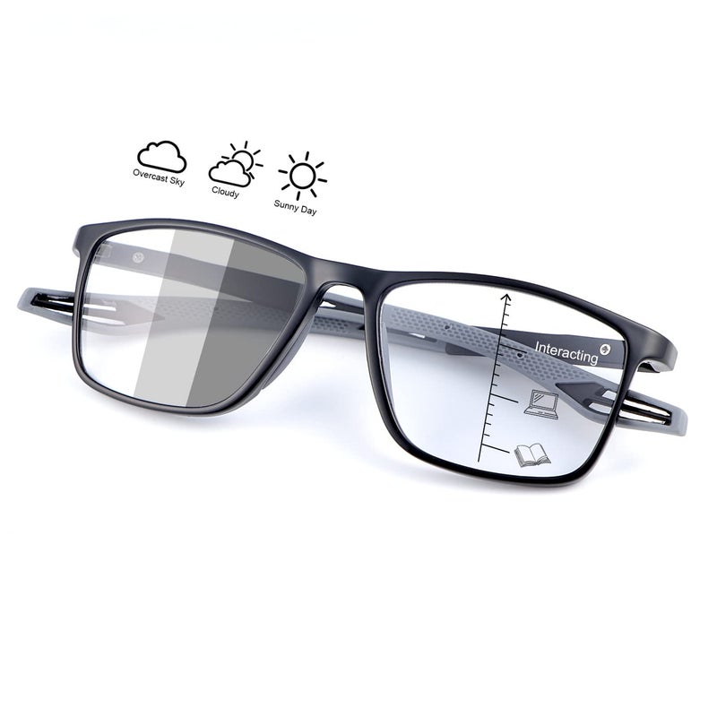 YIMI Progressive Photochromic Multifocus Reading Glasses for Men Women Spring Hinge Computer Anti Blue Light UV Sun Readers(Black, 1.00, multiplier_x) - Image 1