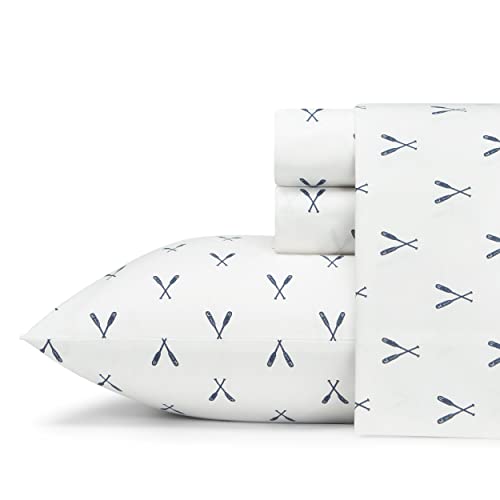 Eddie Bauer - Full Sheets, Cotton Percale Bedding Set, Crisp & Cool Home Decor, Dorm Room Essentials (Eddies Oar Blue, Full) - Image 1