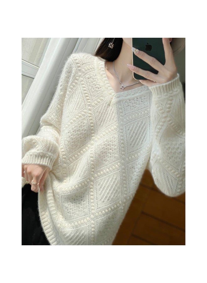 XINYANG Seven-Needle Thickened V-Neck Pure Wool Sweater For Women, Winter Knit Base Layer - Image 3