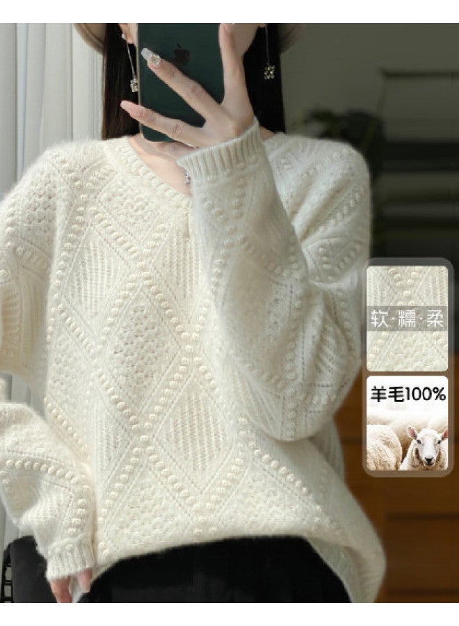 XINYANG Seven-Needle Thickened V-Neck Pure Wool Sweater For Women, Winter Knit Base Layer - Image 1