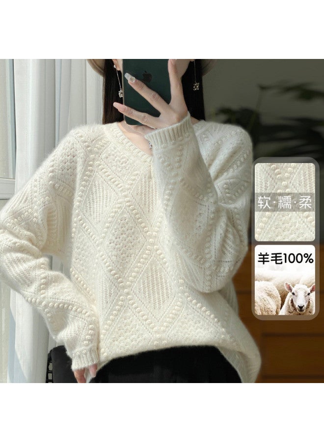 XINYANG Seven-Needle Thickened V-Neck Pure Wool Sweater For Women, Winter Knit Base Layer - Image 2