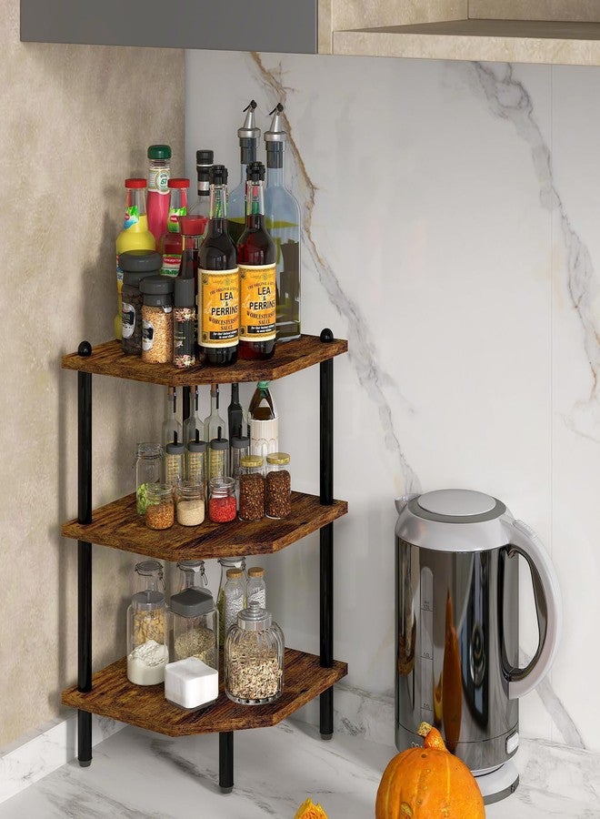 MOFAIN Desktop Corner Stand Shelf for Storage, 3 Tier Corner Shelf Organizer, Rustic Brown Rack for Small Spaces, Bedroom, Home Office, Kitchen, Bathroom - Image 3