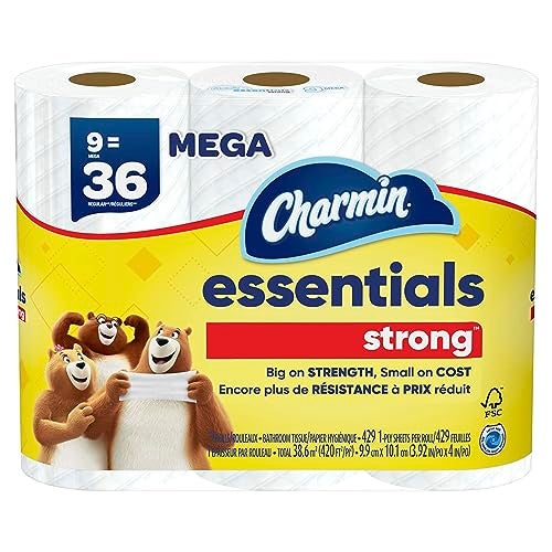 Charmin ورق تواليت شارمين إيسينشالز القوي 9 لفات ميغا 36 لفة عادية - Image 1