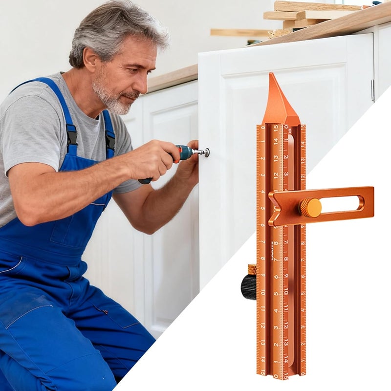أداة قياس خشبية رباعية الجوانب مسطرة معدنية دقيقة للنجارة والبناء والقطع المائل - Image 4