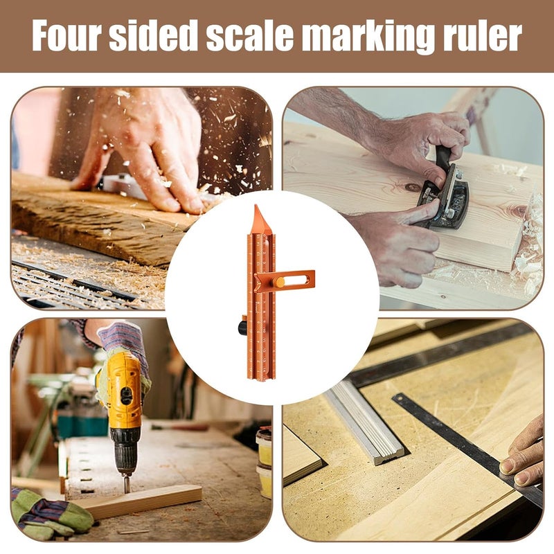 أداة قياس خشبية رباعية الجوانب مسطرة معدنية دقيقة للنجارة والبناء والقطع المائل - Image 5