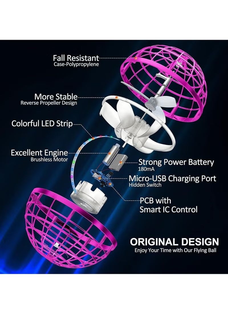 JAJEEK - Pink Hover Ball Boomerang Fidget Spinner 360° LED Rotating Flying Toy with Smart IC Control and Brushless Motor - Image 1