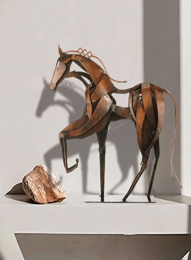 SunBlogs Art Metal Horse Statue Decor, Handmade Strong Modern Horse Sculpture Handicraft, Rustic Metal Statue Decorations Gift for Home Office Desk Figurine (Brown) - Image 1