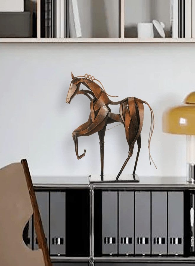 SunBlogs Art Metal Horse Statue Decor, Handmade Strong Modern Horse Sculpture Handicraft, Rustic Metal Statue Decorations Gift for Home Office Desk Figurine (Brown) - Image 5