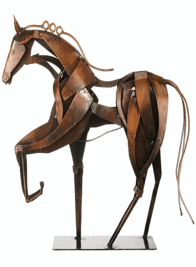 SunBlogs Art Metal Horse Statue Decor, Handmade Strong Modern Horse Sculpture Handicraft, Rustic Metal Statue Decorations Gift for Home Office Desk Figurine (Brown) - Image 2