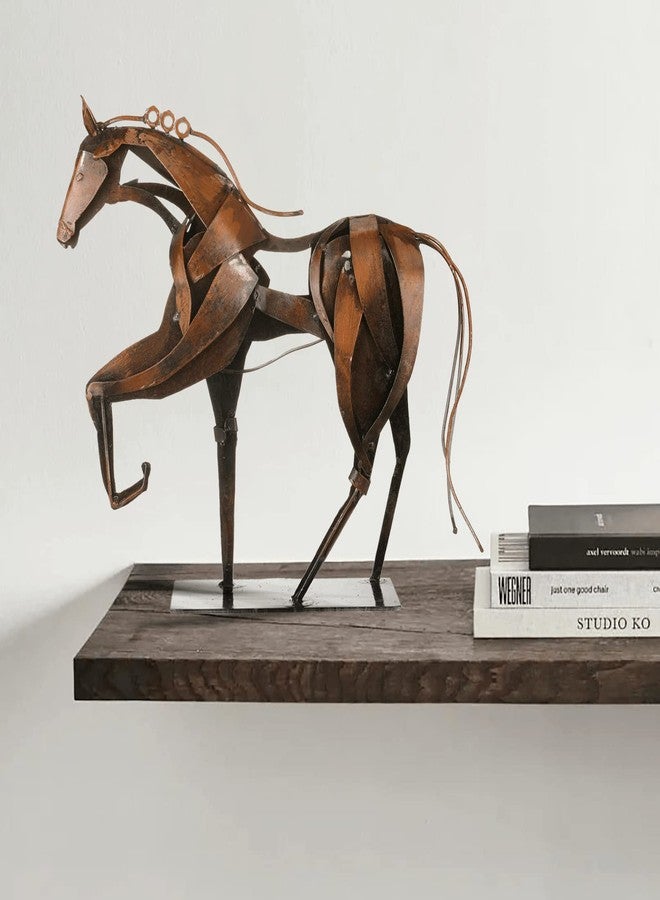 SunBlogs Art Metal Horse Statue Decor, Handmade Strong Modern Horse Sculpture Handicraft, Rustic Metal Statue Decorations Gift for Home Office Desk Figurine (Brown) - Image 3