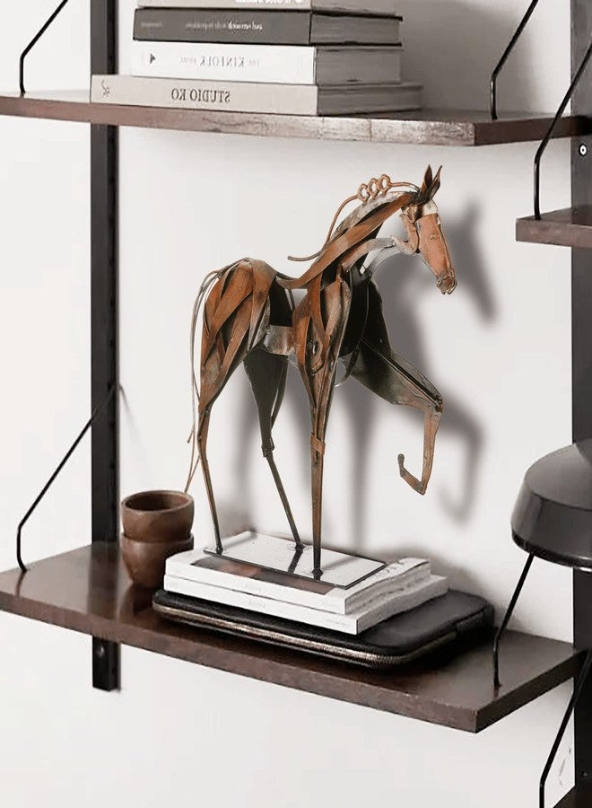SunBlogs Art Metal Horse Statue Decor, Handmade Strong Modern Horse Sculpture Handicraft, Rustic Metal Statue Decorations Gift for Home Office Desk Figurine (Brown) - Image 4