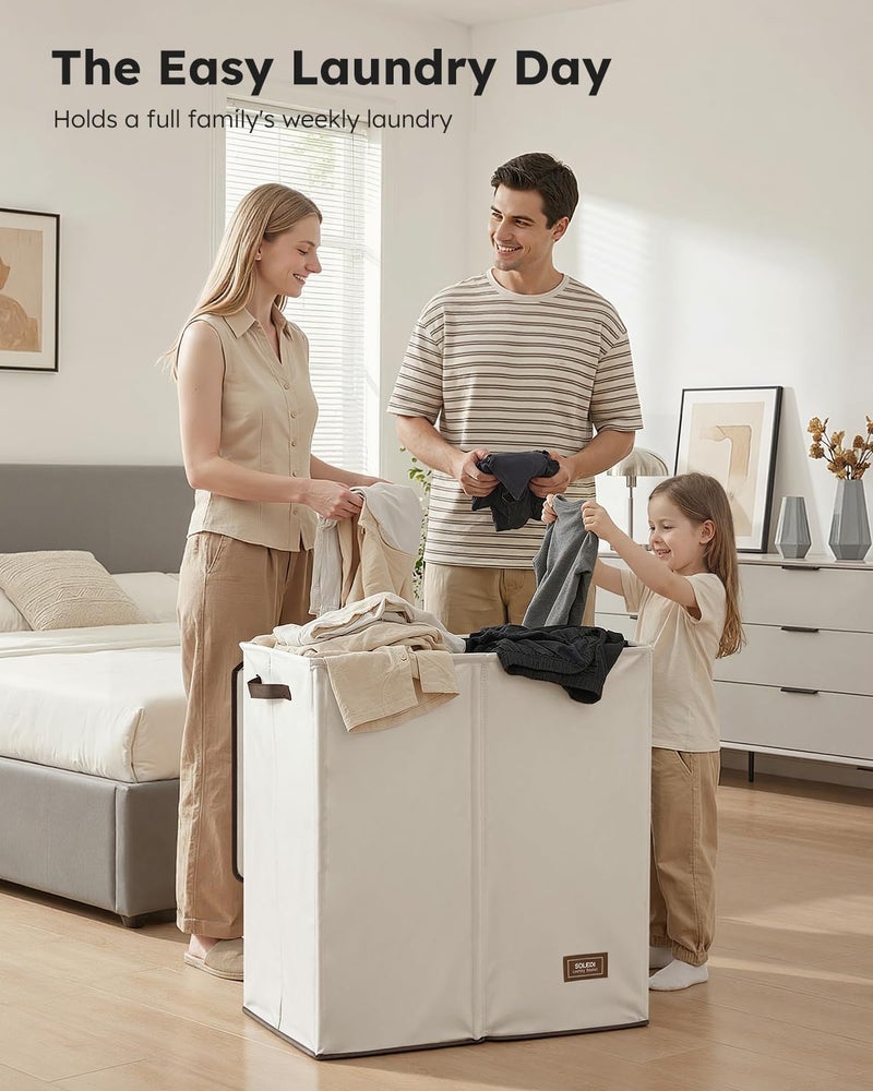 SOLEDI Large Double Laundry Hamper with Lid,165L Collapsible Clothes Hamper 2 section with Removable Bags, Space-Saving Laundry Basket for Bedroom, Dorm, College - Image 3