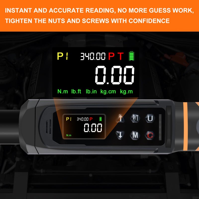 Uharbour Digital Torque Wrench 1/2 Drive, 3.8-250.8 Ft.lb Range, 1/2 Digital Torque Wrench Â±1% Accuracy with Vibration, Buzzer and LED Alert, Suitable for Car, Motorcycle and Bicycle - Image 3
