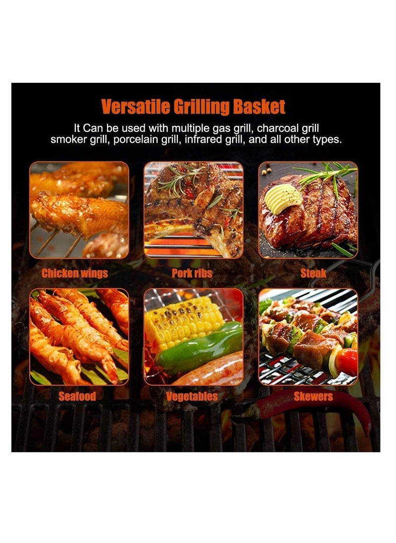 BBQ Grilling Basket, Foldable Stainless Steel Barbecue Grill Basket for Fish Vegetables Shrimp with Removable Handle, Basting Brush and Storage Bag 32x22cm - Image 5