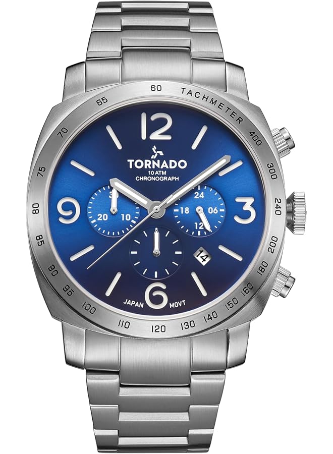 تورنيدو ساعة رجالية يابانية بحركة كوارتز وشاشة كرونوغراف وحزام من الفولاذ المقاوم للصدأ T6102 Sbsl فضية