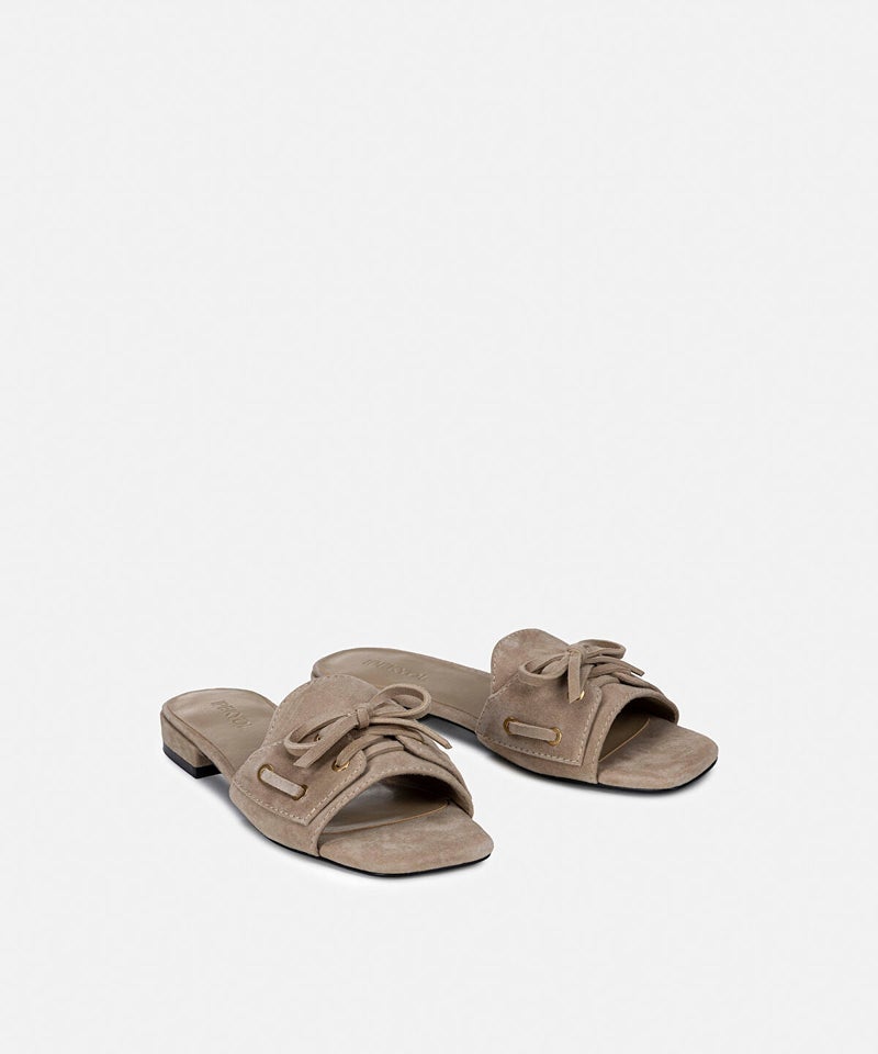 Ipekyol Suede-Leather Slippers with Bow - Image 3
