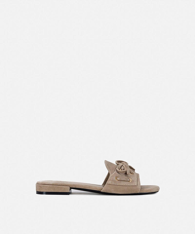 Ipekyol Suede-Leather Slippers with Bow - Image 1