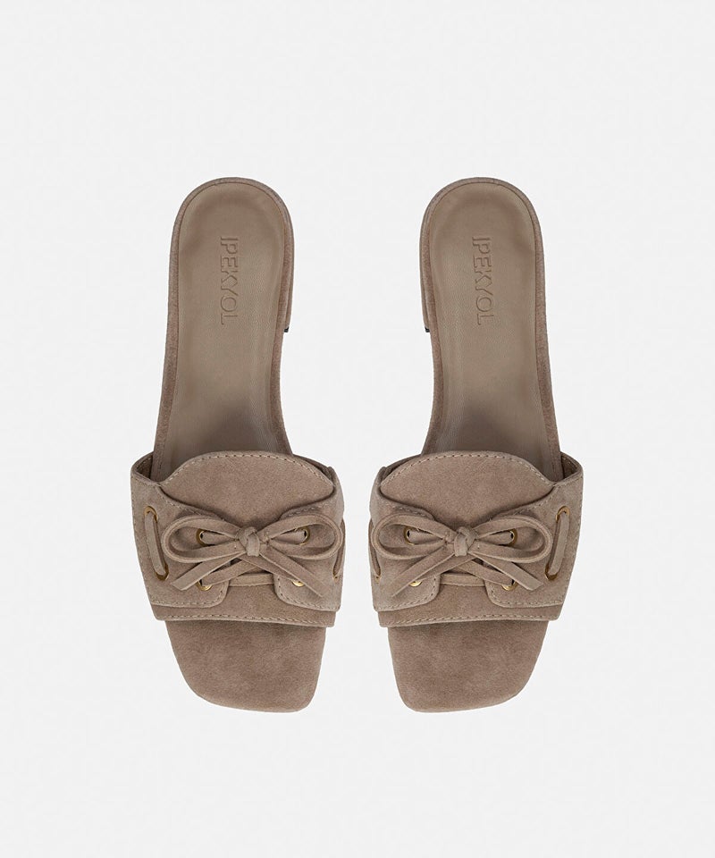 Ipekyol Suede-Leather Slippers with Bow - Image 5