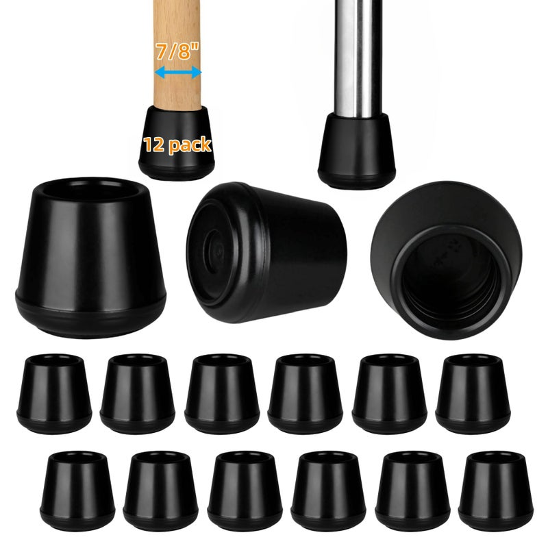 Furnigear 7/8" Chair Leg Tips Caps, Non-Slip Rubber Leg Tips, Stool Leg Protectors Cap, Folding Metal Chair Leg Tip Replacement, Chair Leg Floor Protectors Round Black, 12 Pack - Image 1