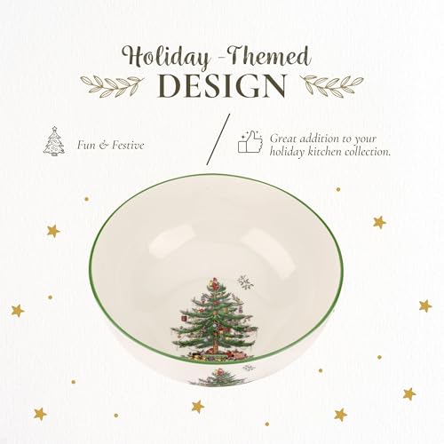 Spode Christmas Tree Large Round Bowl - 10-Inch Porcelain Serving Dish for Salad, Pasta & Side Dishes - Iconic Holiday Design with Green Trim, Dishwasher, Microwave Safe - Festive Gatherings - Image 3