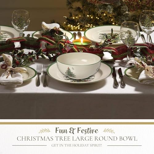 Spode Christmas Tree Large Round Bowl - 10-Inch Porcelain Serving Dish for Salad, Pasta & Side Dishes - Iconic Holiday Design with Green Trim, Dishwasher, Microwave Safe - Festive Gatherings - Image 2