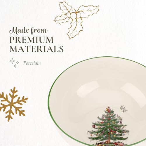 Spode Christmas Tree Large Round Bowl - 10-Inch Porcelain Serving Dish for Salad, Pasta & Side Dishes - Iconic Holiday Design with Green Trim, Dishwasher, Microwave Safe - Festive Gatherings - Image 4