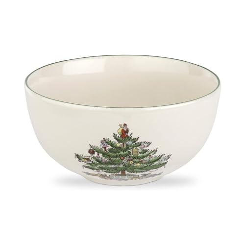 Spode Christmas Tree Large Round Bowl - 10-Inch Porcelain Serving Dish for Salad, Pasta & Side Dishes - Iconic Holiday Design with Green Trim, Dishwasher, Microwave Safe - Festive Gatherings - Image 1