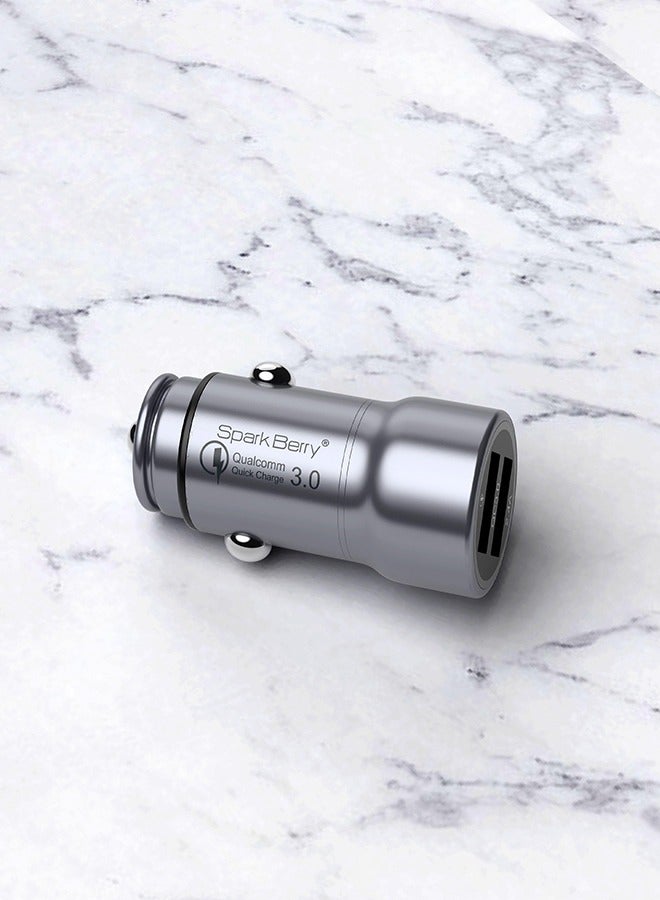 سبارك بيري شاحن سيارة ليد 2 منفذ (USB + USB) 30 وات (فضي) - Image 2